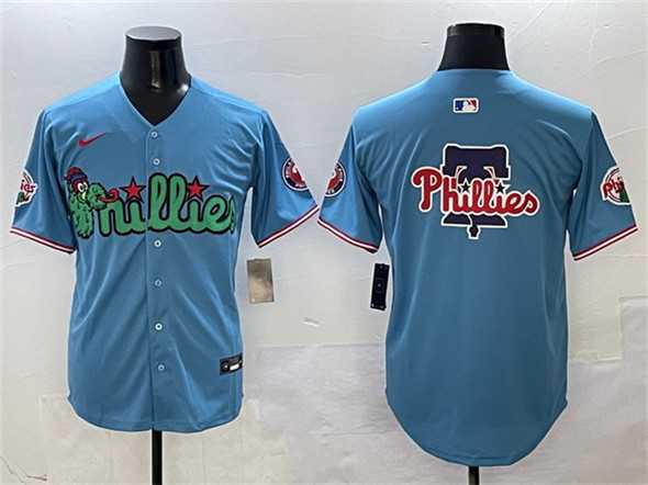 Men%27s Philadelphia Phillies Team Big Logo Light Blue Phanatic Limited Stitched Jersey